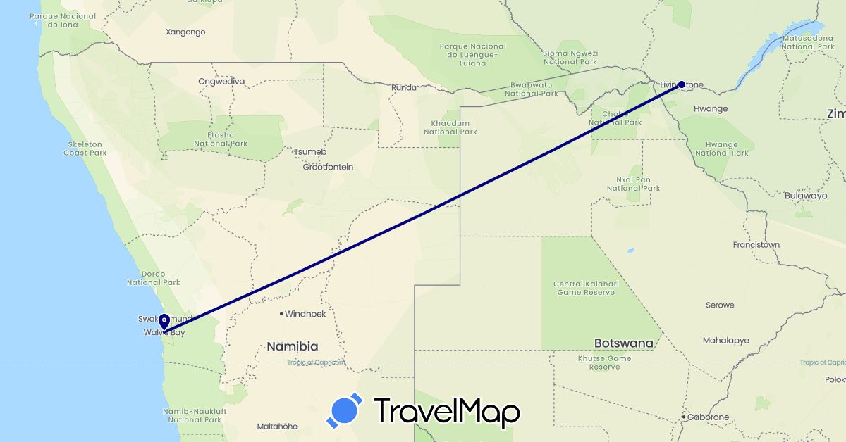TravelMap itinerary: driving in Namibia, Zambia (Africa)